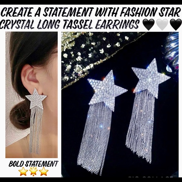 Jewelry - 2X$39WAO CHIC STAR LONG TASSEL RHINESTONES EARRING